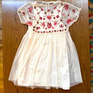 Zara Kids white embroidered beaded net mesh tulle party dress 8 yrs